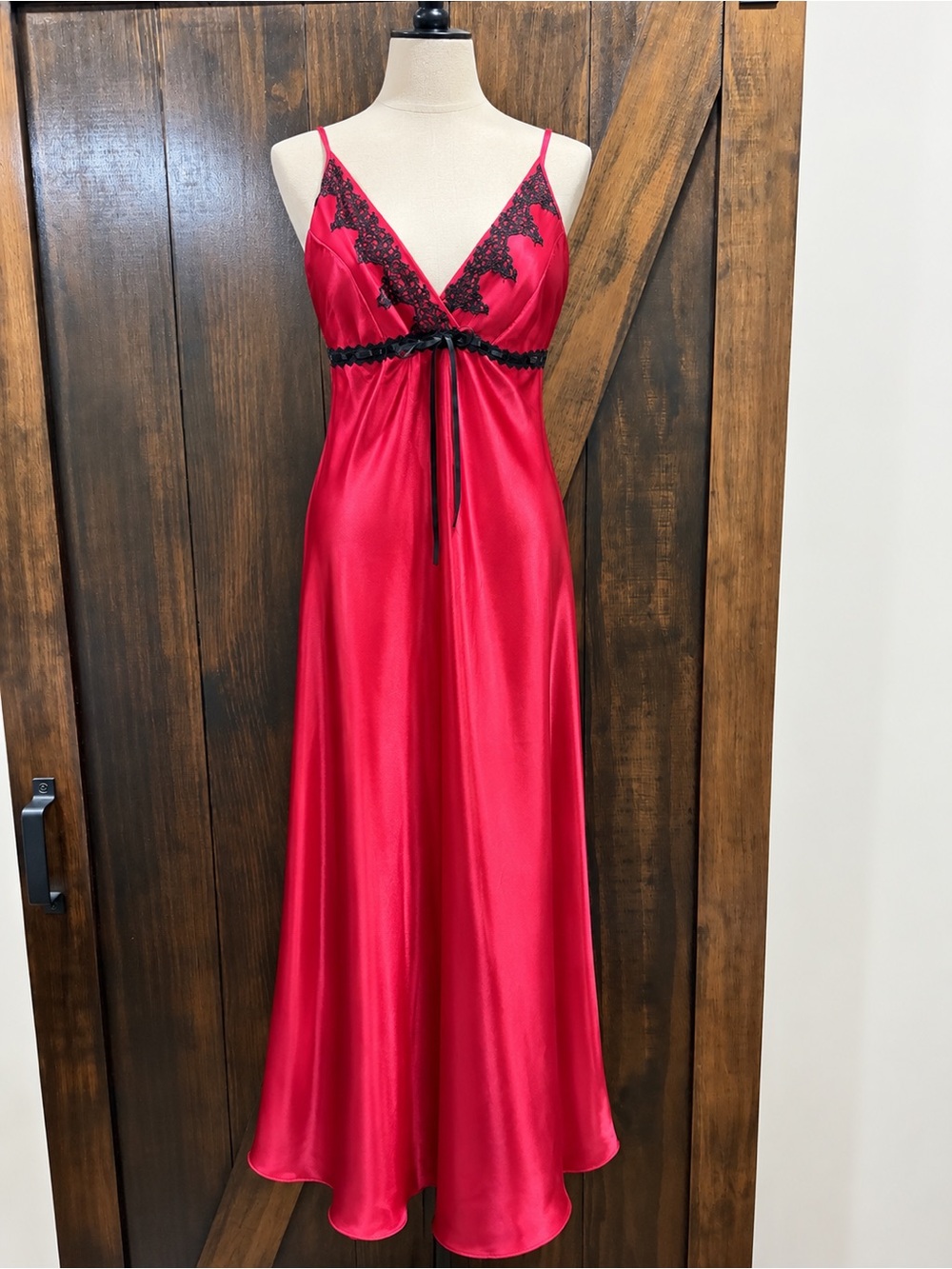 Delicate Red with Black Lace Trim Negligee